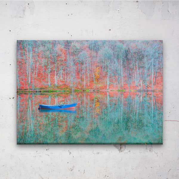 Sonbahar Yansımaları ve Mavi Kayık Kanvas Tablo 12105
