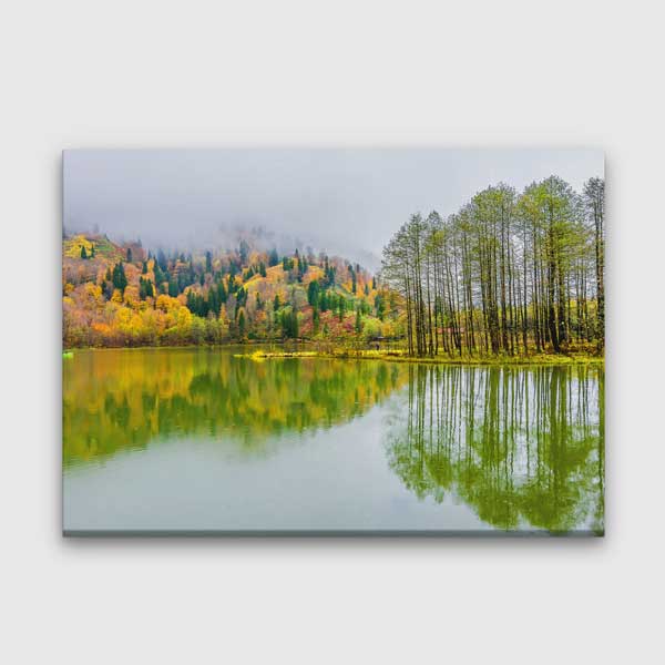 landscape-wall-art-12114-00 Ağaç Yansımaları ve Sakin Göl Doğa Kanvas Tablo 12114