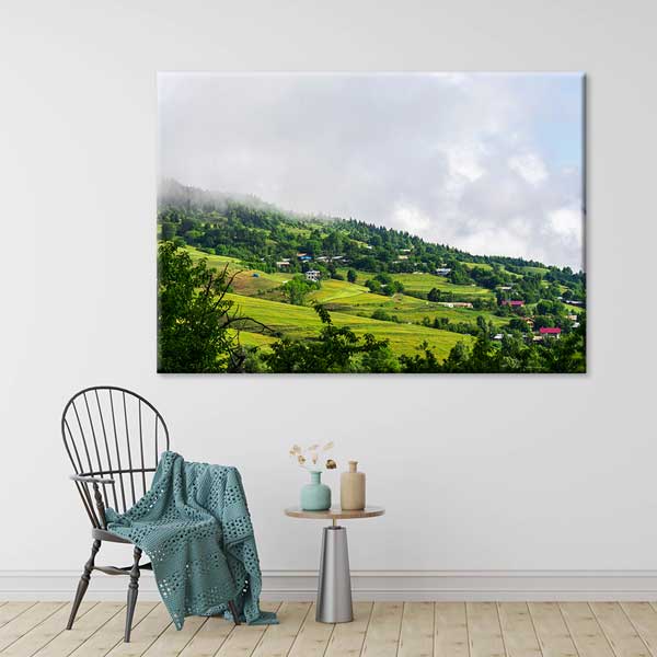 Sisli Yeşil Yamaçlar ve Dağ Köyleri Doğa Kanvas Tablo 12118