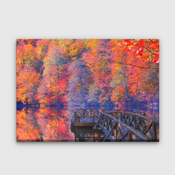 Sonbahar Renkleri ve Göl Yansıması Ahşap İskele Kanvas Tablo 12119