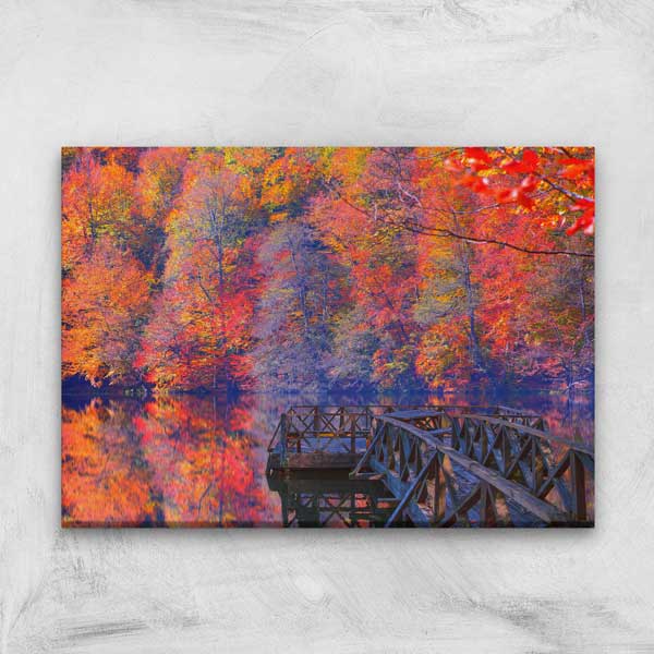 Sonbahar Renkleri ve Göl Yansıması Ahşap İskele Kanvas Tablo 12119