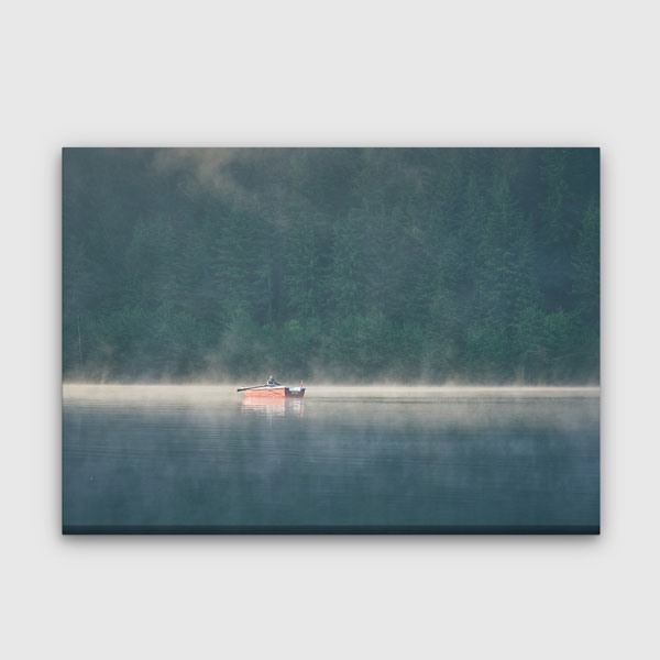 Sisli Göl Üzerinde Kayık Doğa Manzarası Kanvas Tablo 12122