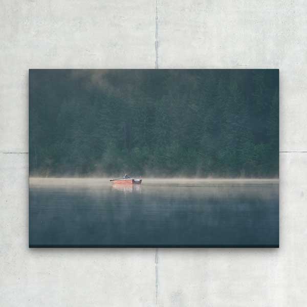 Sisli Göl Üzerinde Kayık Doğa Manzarası Kanvas Tablo 12122