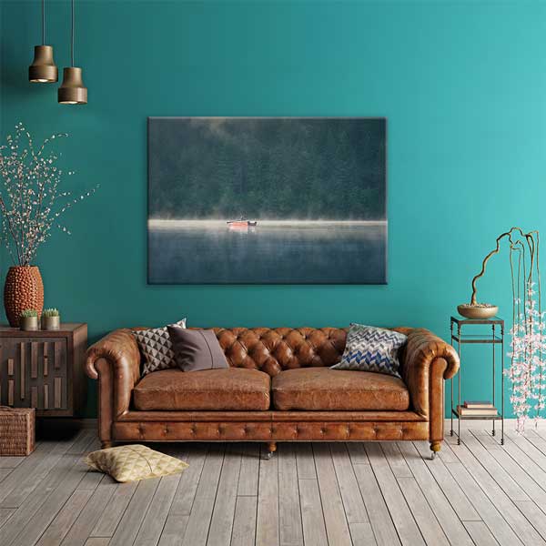 Sisli Göl Üzerinde Kayık Doğa Manzarası Kanvas Tablo 12122