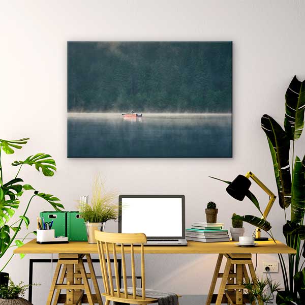 Sisli Göl Üzerinde Kayık Doğa Manzarası Kanvas Tablo 12122