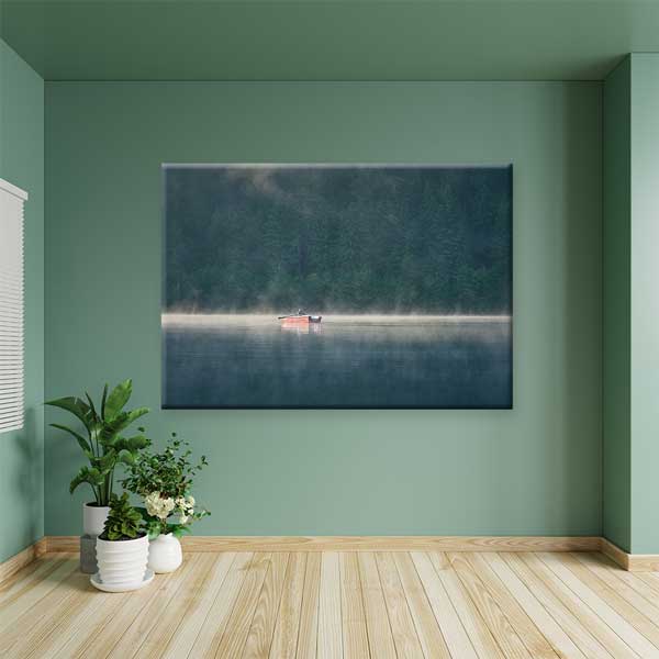 Sisli Göl Üzerinde Kayık Doğa Manzarası Kanvas Tablo 12122