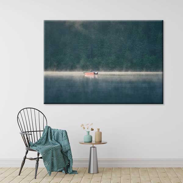 Sisli Göl Üzerinde Kayık Doğa Manzarası Kanvas Tablo 12122