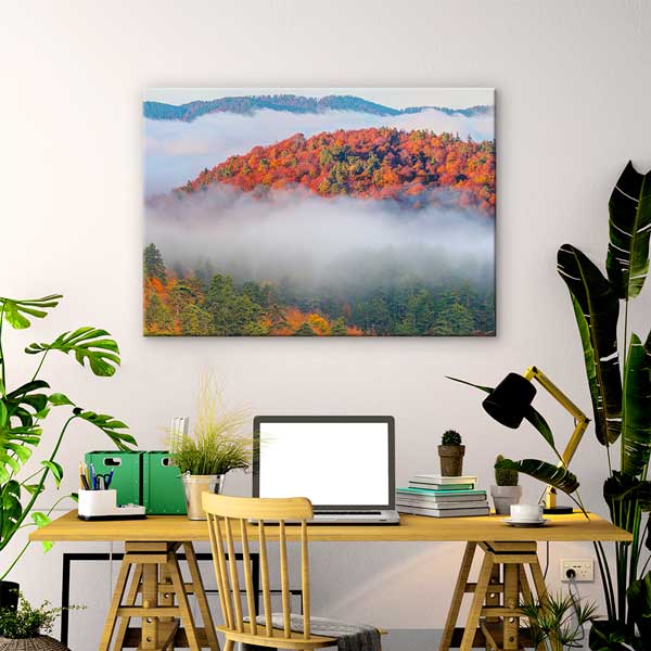 Sisler Arasında Sonbahar Ormanı Doğa Manzarası Kanvas Tablo 12124