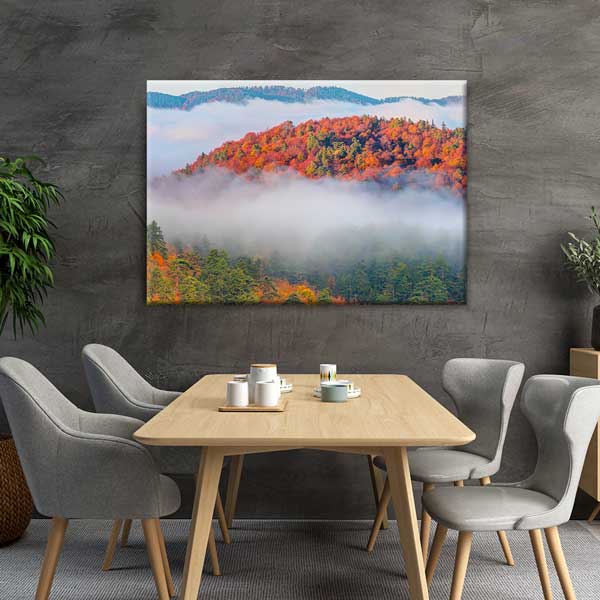 Sisler Arasında Sonbahar Ormanı Doğa Manzarası Kanvas Tablo 12124