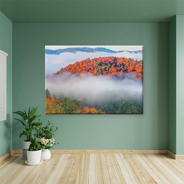 Sisler Arasında Sonbahar Ormanı Doğa Manzarası Kanvas Tablo 12124