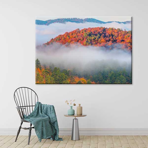 Sisler Arasında Sonbahar Ormanı Doğa Manzarası Kanvas Tablo 12124