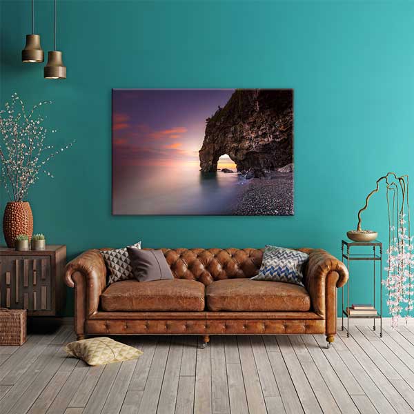 Gün Batımında Kaya Kemerli Sahil Manzarası Kanvas Tablo 12125