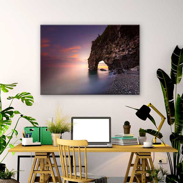Gün Batımında Kaya Kemerli Sahil Manzarası Kanvas Tablo 12125