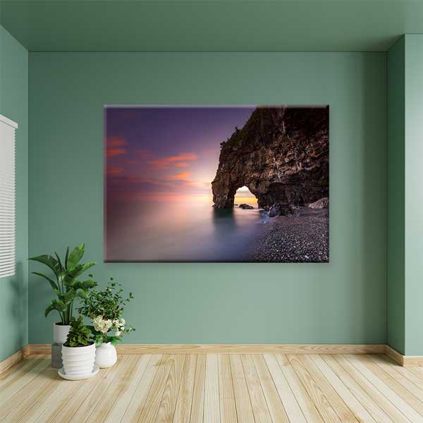 Gün Batımında Kaya Kemerli Sahil Manzarası Kanvas Tablo 12125