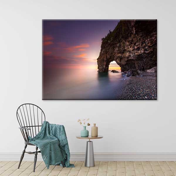 Gün Batımında Kaya Kemerli Sahil Manzarası Kanvas Tablo 12125