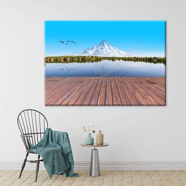 Dağ ve Göl Yansıması Minimal Doğa Manzarası Kanvas Tablo 12103