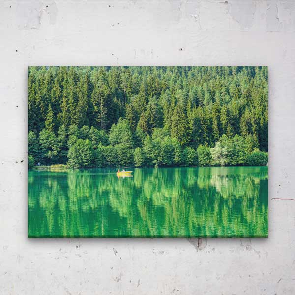 landscape-wall-decor-12116-00 Yeşil Orman ve Göl Üzerinde Tekne Doğa Kanvas Tablo 12116