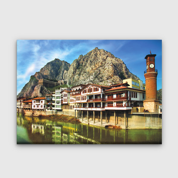 Amasya Yalıboyu Evleri ve Saat Kulesi Kanvas Tablo 12127