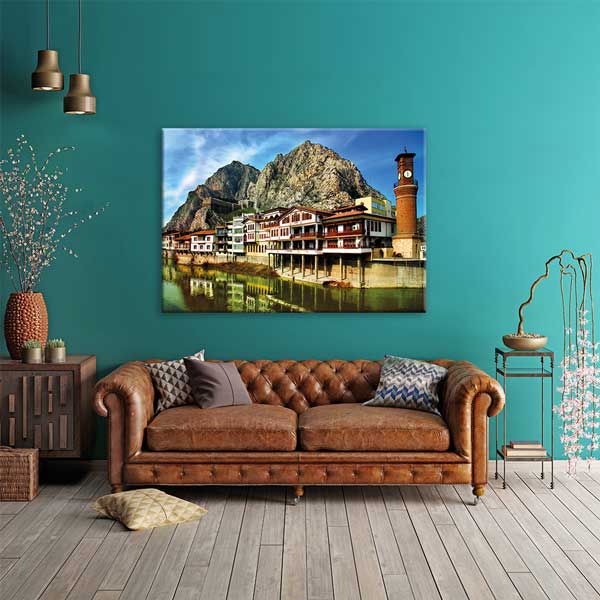 Amasya Yalıboyu Evleri ve Saat Kulesi Kanvas Tablo 12127