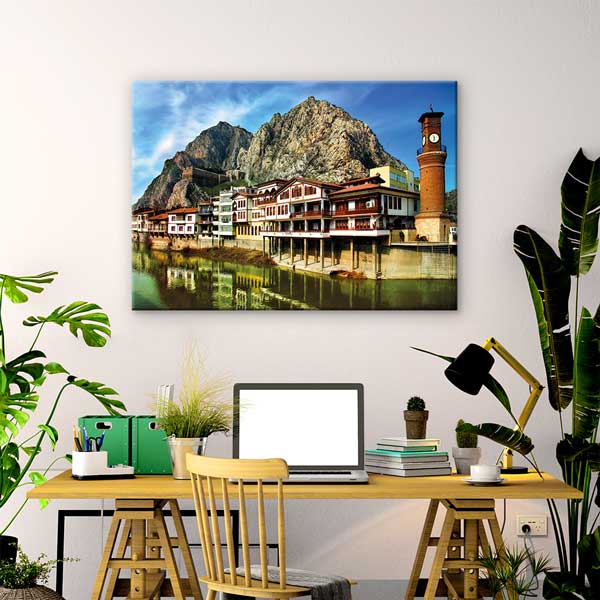 Amasya Yalıboyu Evleri ve Saat Kulesi Kanvas Tablo 12127