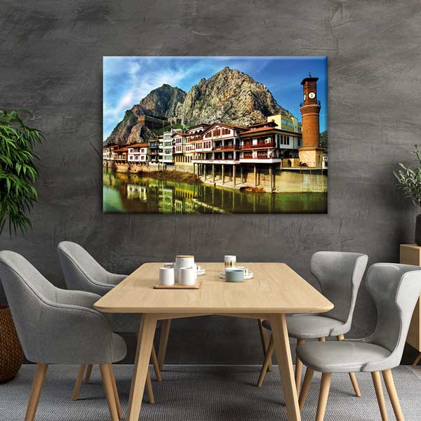 Amasya Yalıboyu Evleri ve Saat Kulesi Kanvas Tablo 12127