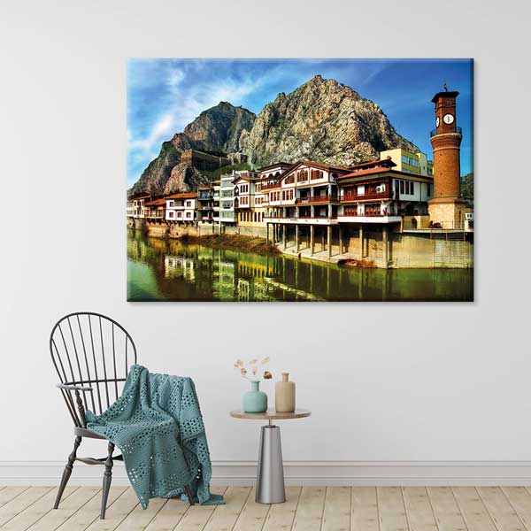 Amasya Yalıboyu Evleri ve Saat Kulesi Kanvas Tablo 12127
