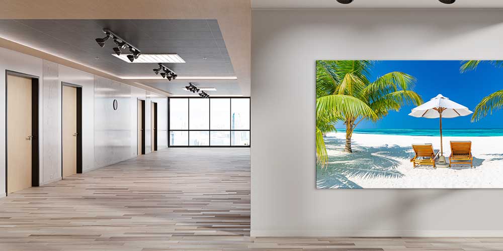 Tropik Sahilde Şezlong ve Şemsiye Büyük Ebat Duvar Dekoru 14081