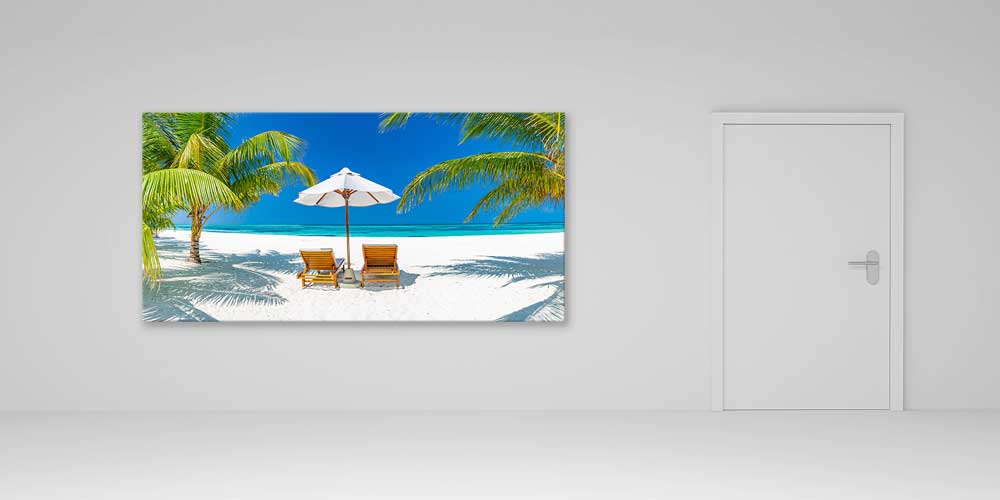 Tropik Sahilde Şezlong ve Şemsiye Büyük Ebat Duvar Dekoru 14081