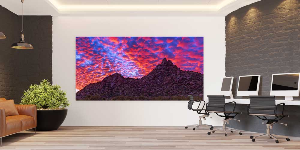 Kızıl Gün Batımı Dağ Manzarası Büyük Ebat Duvar Dekor Ürünü 14170