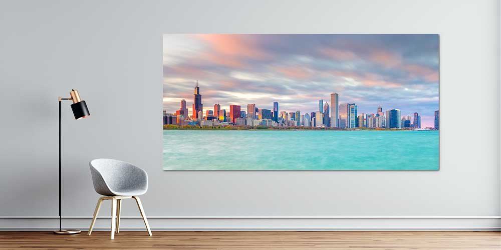 large-size-wall-art-14184-00 Göl Kıyısı Modern Şehir Silüeti Manzarası Büyük Ebat Duvar Dekor Ürünü 14184