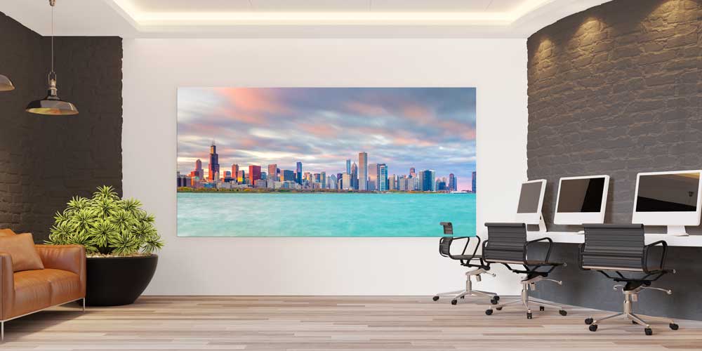 Göl Kıyısı Modern Şehir Silüeti Manzarası Büyük Ebat Duvar Dekor Ürünü 14184