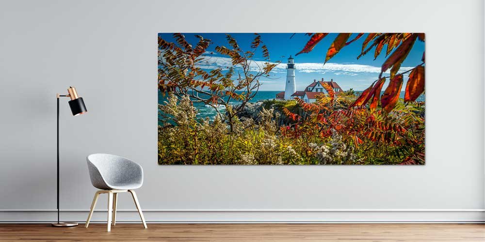 Sonbahar Renklerinde Deniz Feneri ve Kıyı Manzarası Büyük Ebat Duvar Dekor Ürünü 14186