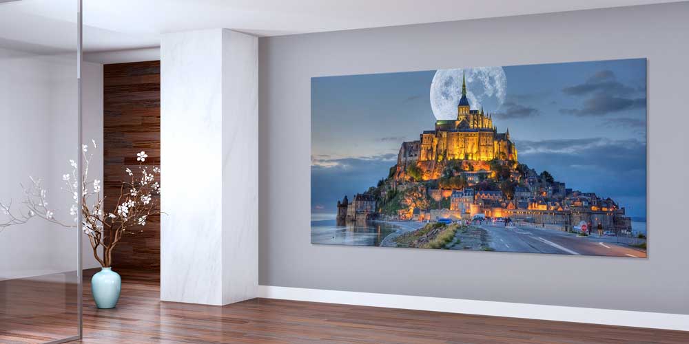 Mont Saint Michel Ay Manzarası Gece Panoramik Büyük Ebat Duvar Dekoru 14199