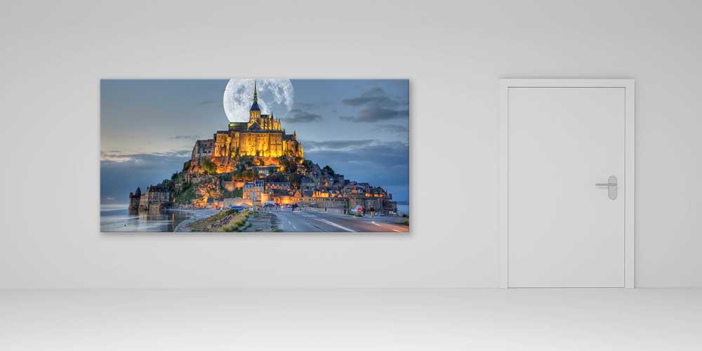 Mont Saint Michel Ay Manzarası Gece Panoramik Büyük Ebat Duvar Dekoru 14199