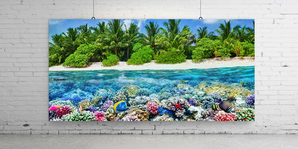 large-size-wall-design-14041-02 Büyük Ebat Mercan Kayalığı ve Tropikal Ada Duvar Dekoru 14041