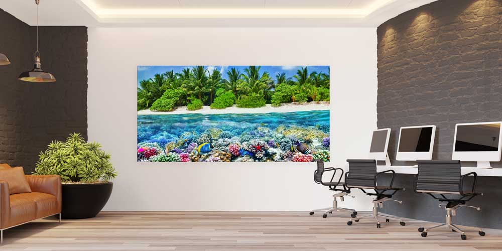 large-size-wall-design-14041-03 Büyük Ebat Mercan Kayalığı ve Tropikal Ada Duvar Dekoru 14041