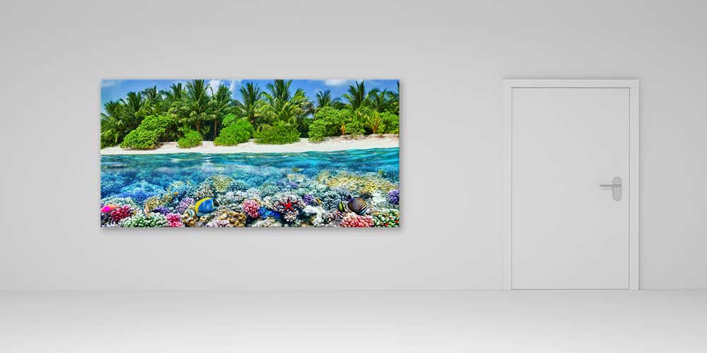 large-size-wall-design-14041-04 Büyük Ebat Mercan Kayalığı ve Tropikal Ada Duvar Dekoru 14041