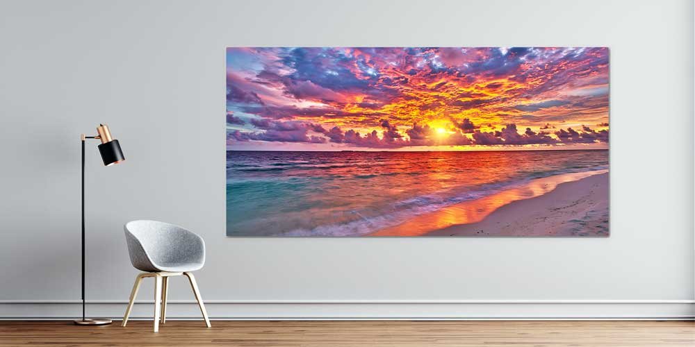 Büyük Ebat Gün Batımı Sahil ve Renkli Gökyüzü Duvar Dekoru 14042