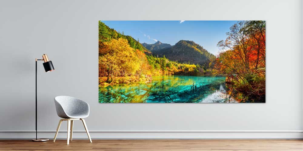 Büyük Ebat Sonbahar Renkleri Turkuaz Göl Manzarası Duvar Dekoru 14044