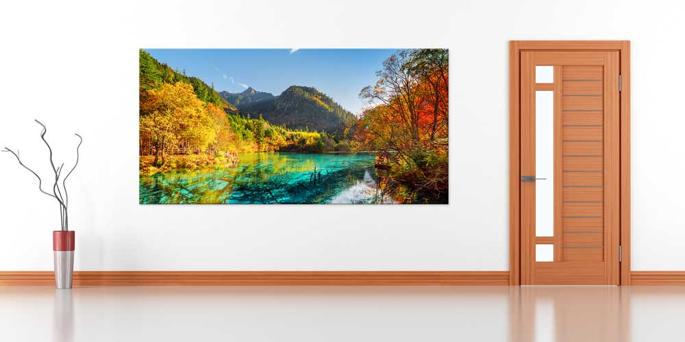 large-size-wall-design-14044-03 Büyük Ebat Sonbahar Renkleri Turkuaz Göl Manzarası Duvar Dekoru 14044