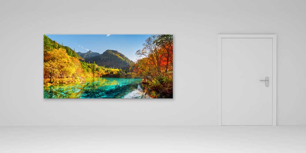 large-size-wall-design-14044-04 Büyük Ebat Sonbahar Renkleri Turkuaz Göl Manzarası Duvar Dekoru 14044