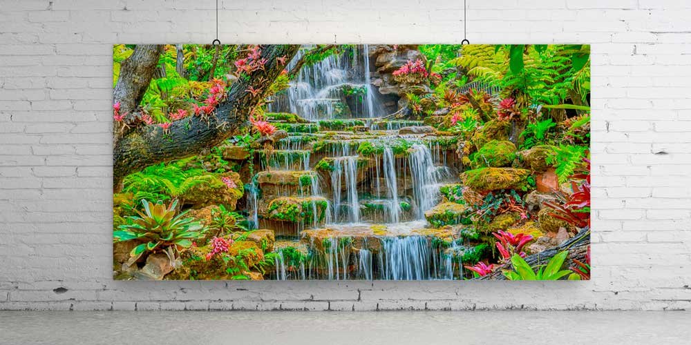 large-size-wall-design-14062-02 Tropik Şelale ve Yeşil Bitki Dokusu Büyük Duvar Dekoru 14062