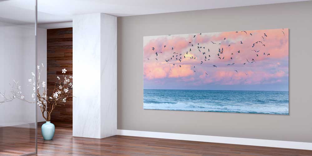Gün Batımında Deniz ve Kuşlar Manzarası Büyük Ebatlı Duvar Dekor Ürünü 14096