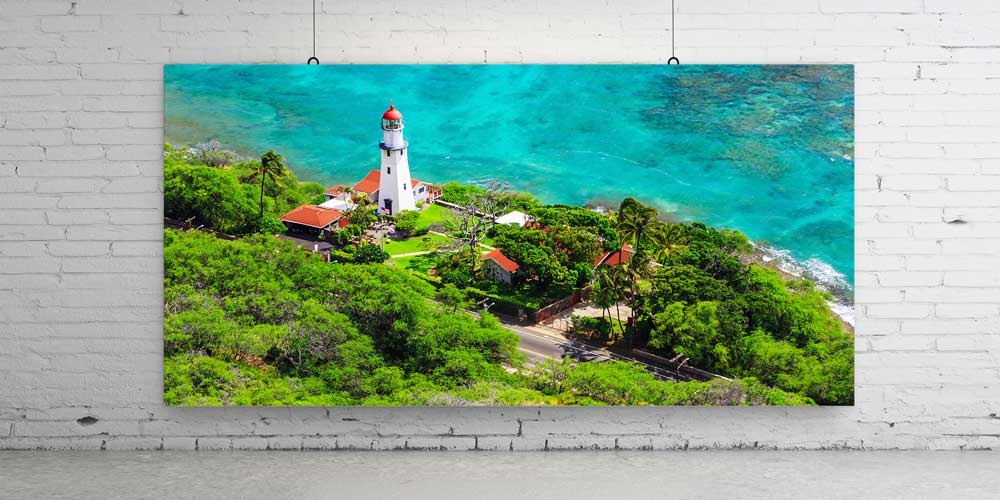 Tropikal Kıyıda Deniz Feneri Manzarası Büyük Ebat Duvar Dekor Ürünü 14142