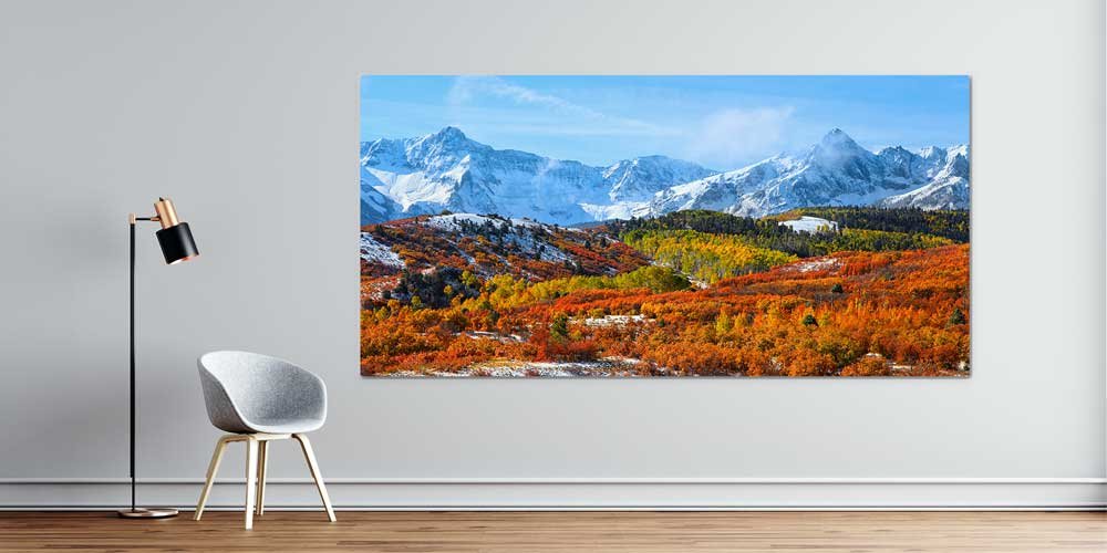 Karlı Dağlar ve Sonbahar Ormanı Manzarası Büyük Ebat Duvar Dekor Ürünü 14152