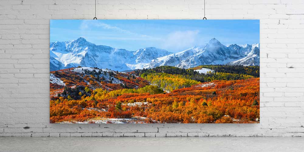 Karlı Dağlar ve Sonbahar Ormanı Manzarası Büyük Ebat Duvar Dekor Ürünü 14152