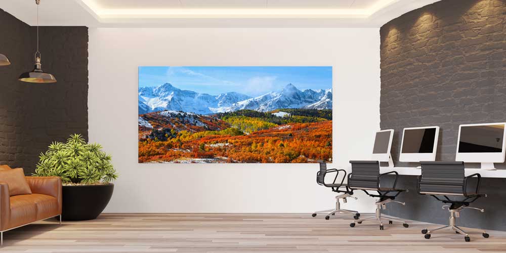 Karlı Dağlar ve Sonbahar Ormanı Manzarası Büyük Ebat Duvar Dekor Ürünü 14152