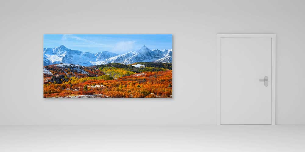 Karlı Dağlar ve Sonbahar Ormanı Manzarası Büyük Ebat Duvar Dekor Ürünü 14152