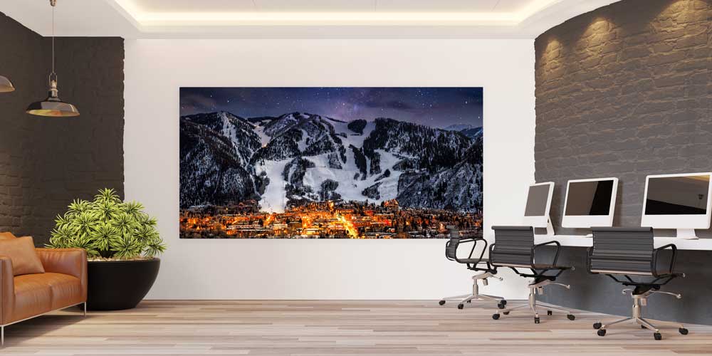 Gece Dağ Kasabası Manzarası Büyük Ebat Duvar Dekor Ürünü 14169