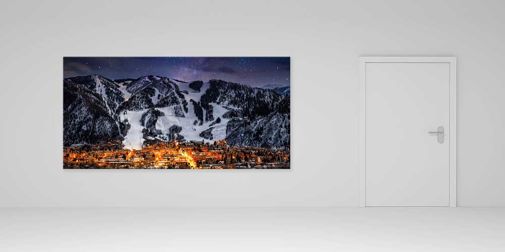 Gece Dağ Kasabası Manzarası Büyük Ebat Duvar Dekor Ürünü 14169